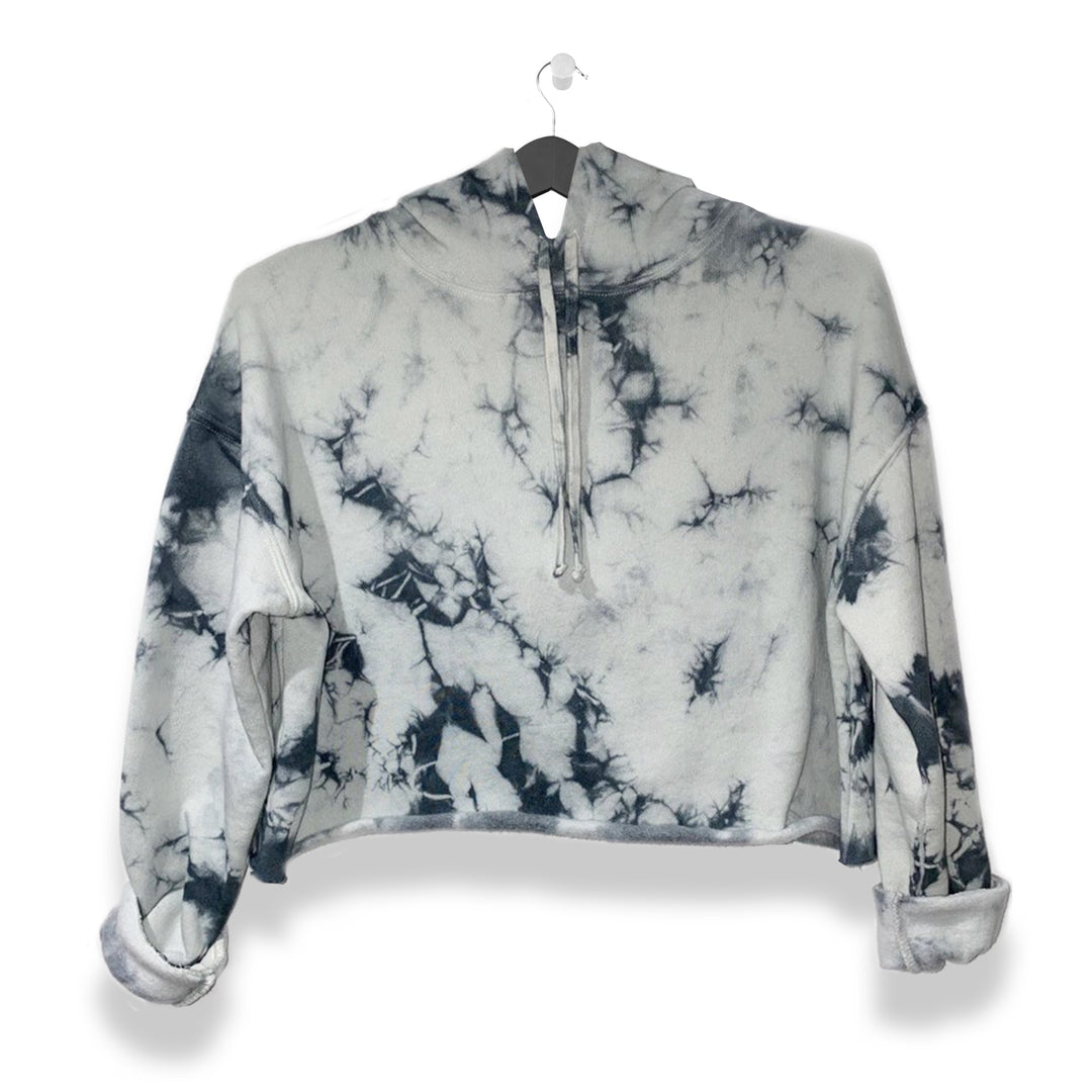 Pearl Grey Tie Dye Cropped Hoodie