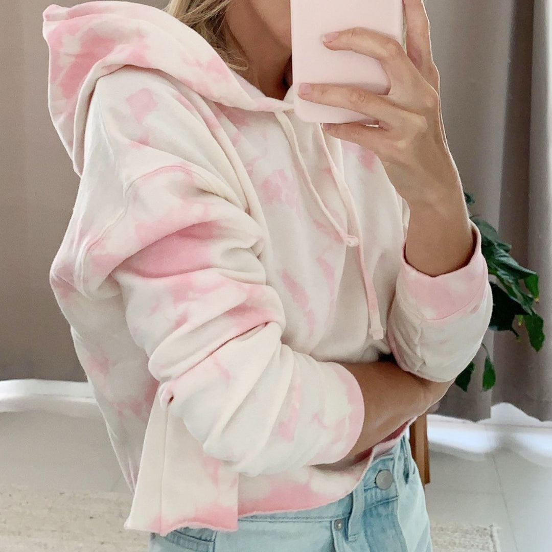 Rose Quartz Tie Dye Cropped Hoodie