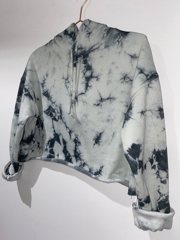 Pearl Grey Tie Dye Cropped Hoodie